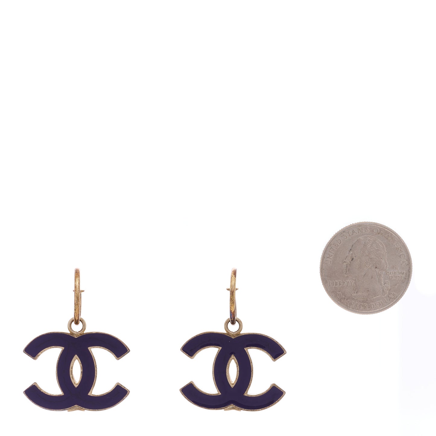 Enamel CC Drop Earrings Gold Purple