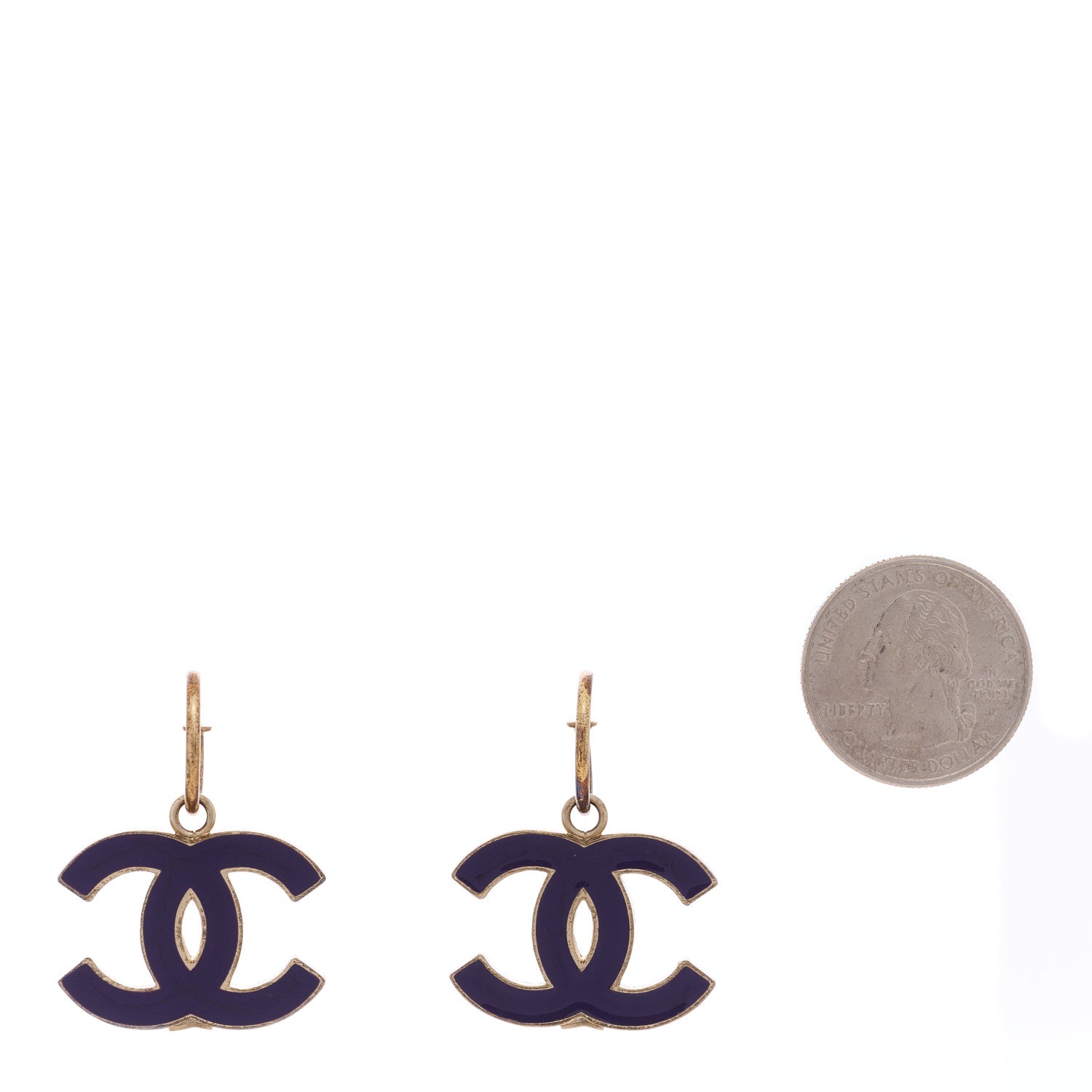 Chanel Enamel CC Drop Earrings Gold Purple 2 of 4