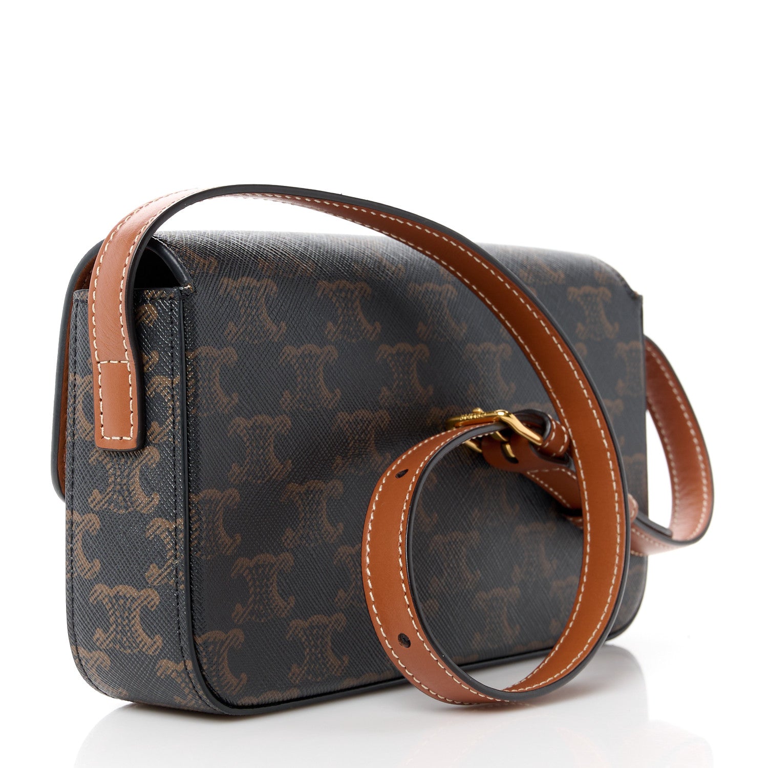 Celine Canvas Calfskin Triomphe Shoulder Bag Tan 3 of 11