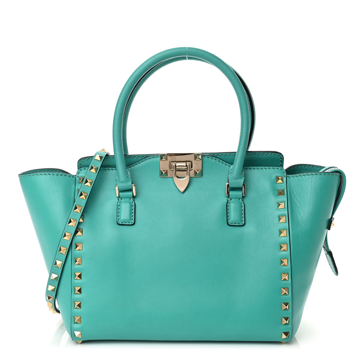 Vitello Small Rockstud Double Handle Tote Opaline Green