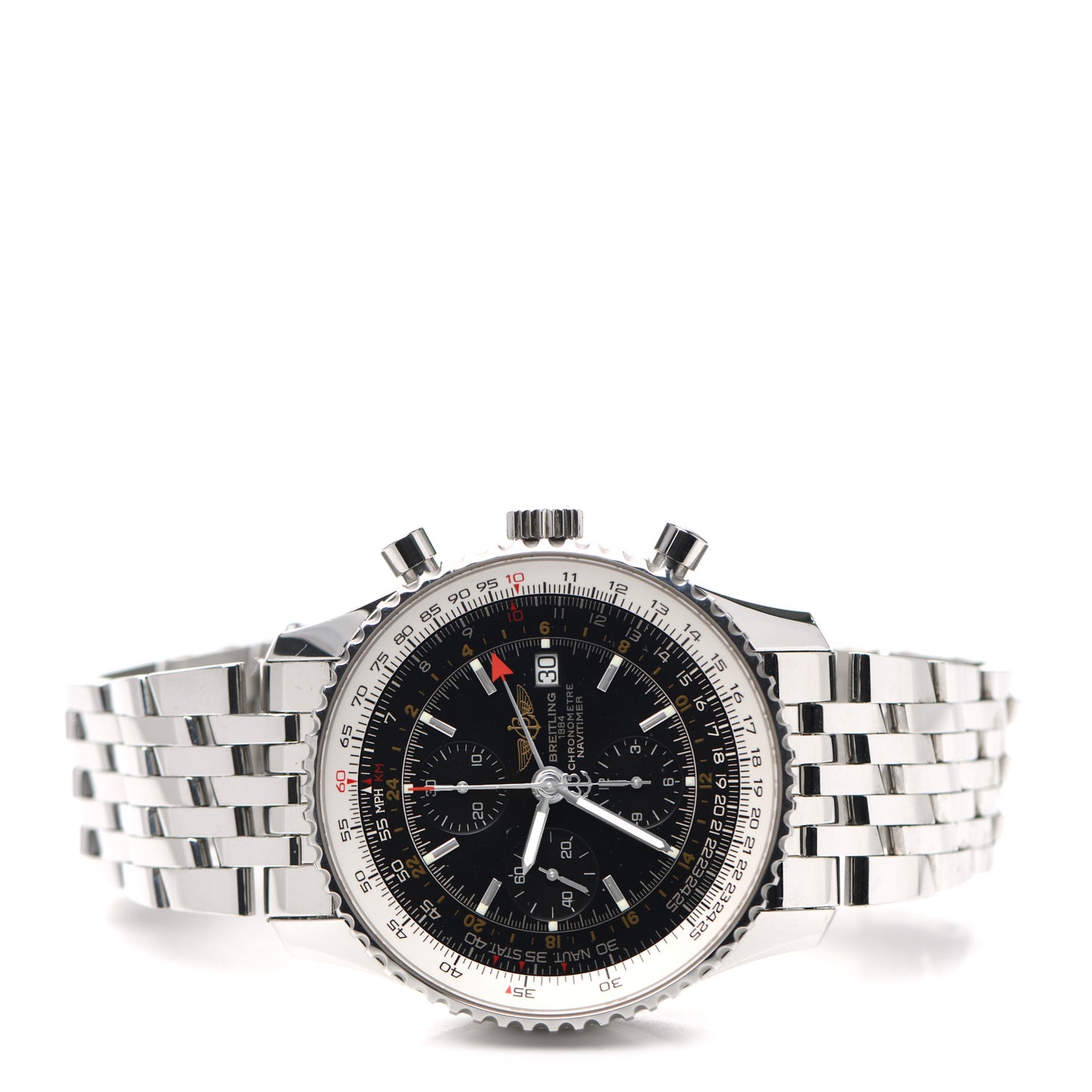 Stainless Steel 46mm Navitimer GMT World Automatic Watch Black A24322