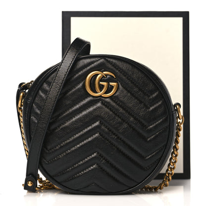 Gucci Azalea Calfskin Matelasse Heart Mini GG Marmont Round Shoulder Bag Black 10 of 10