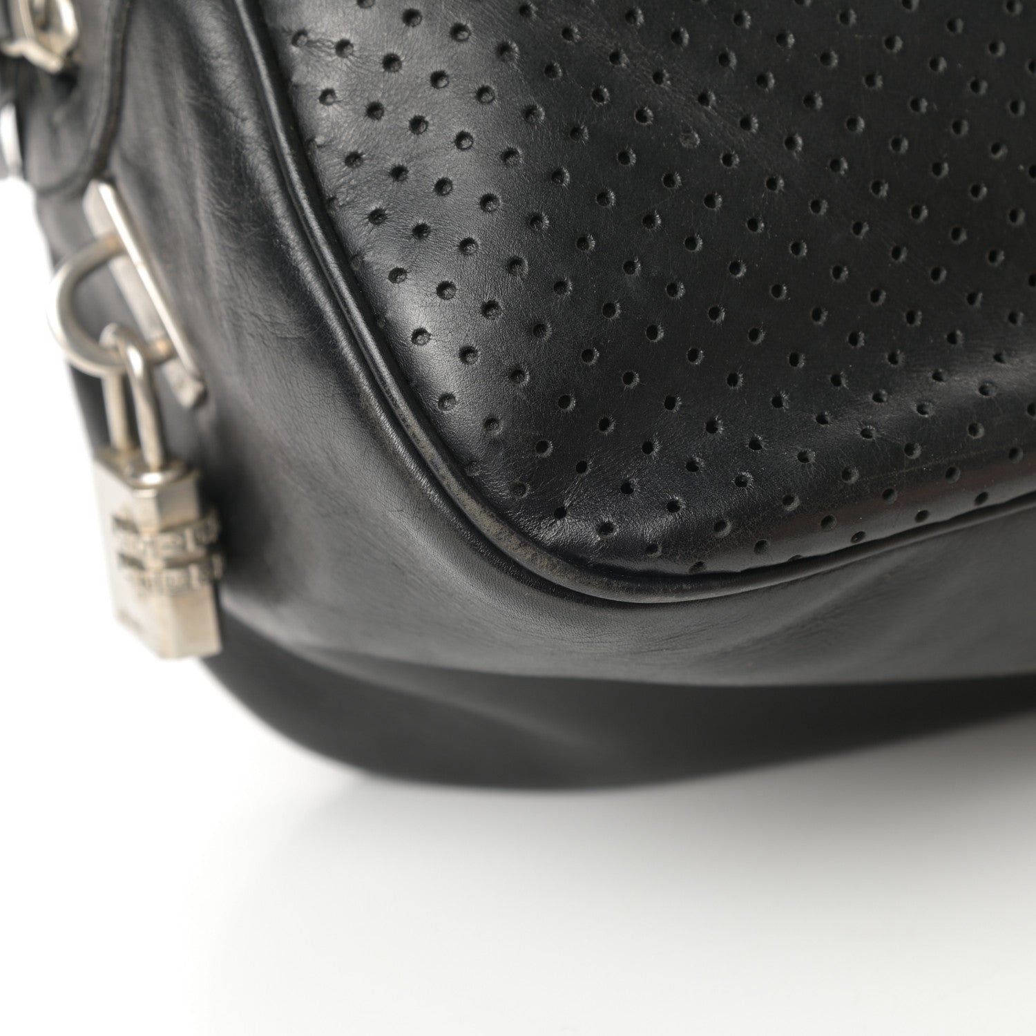 Prada Vitello Drive Perforated Bowling Bag Black 9 of 17