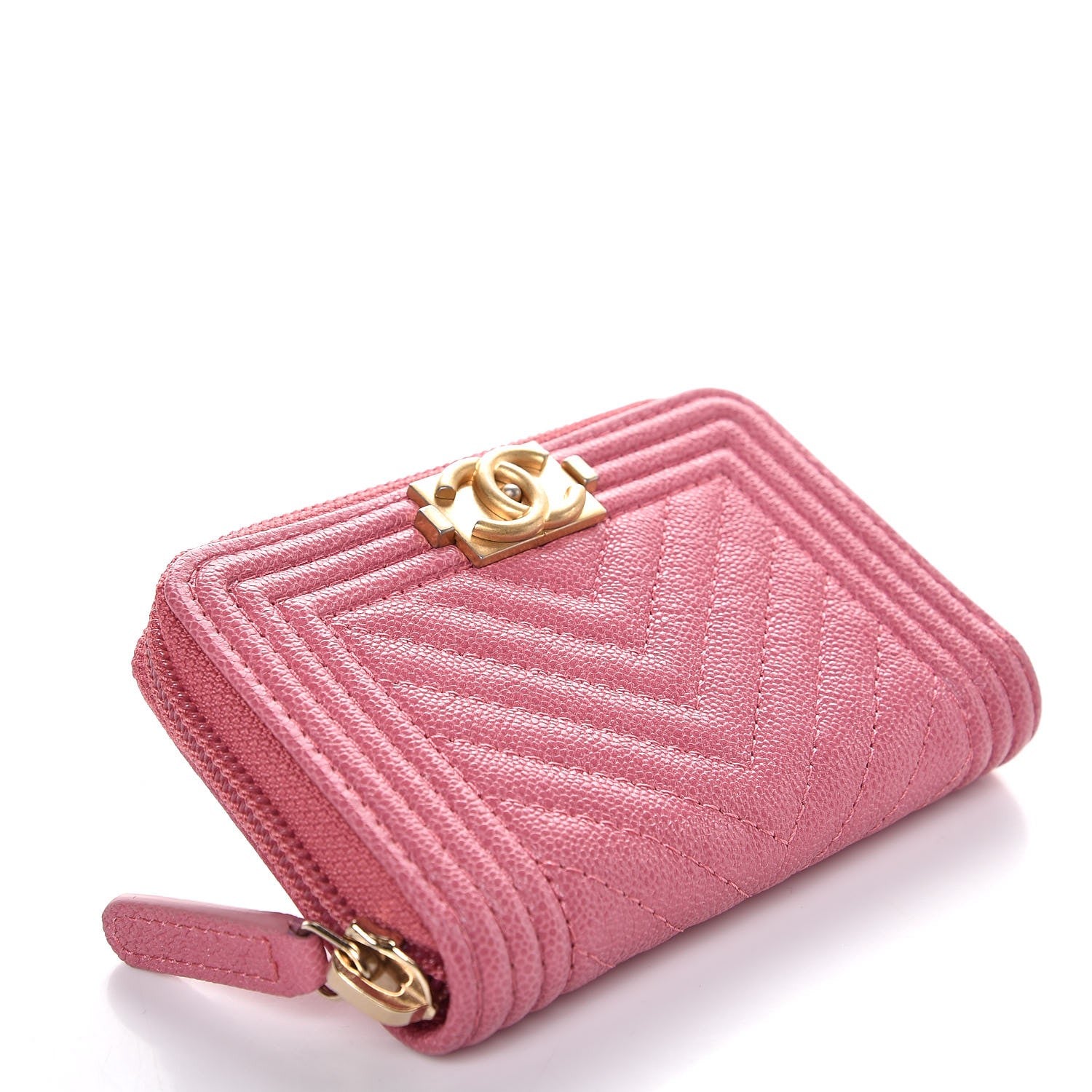 Chanel Caviar Chevron Zip Around Boy Coin Purse Wallet Dark Pink 4 of 8