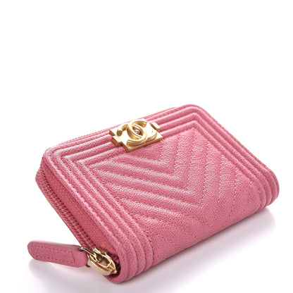 Chanel Caviar Chevron Zip Around Boy Coin Purse Wallet Dark Pink 4 of 8