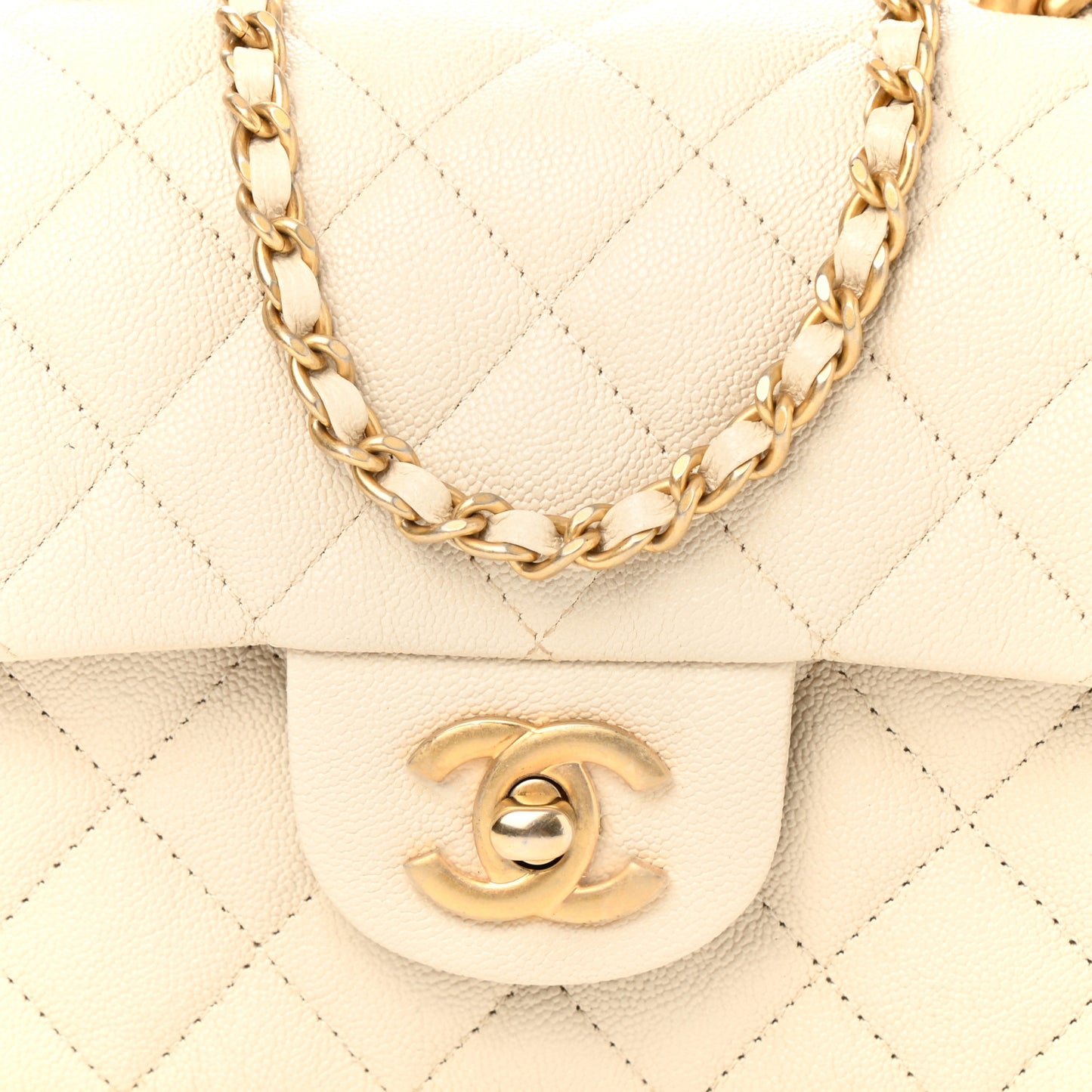 Caviar Quilted Mini Top Handle Rectangular Flap Beige