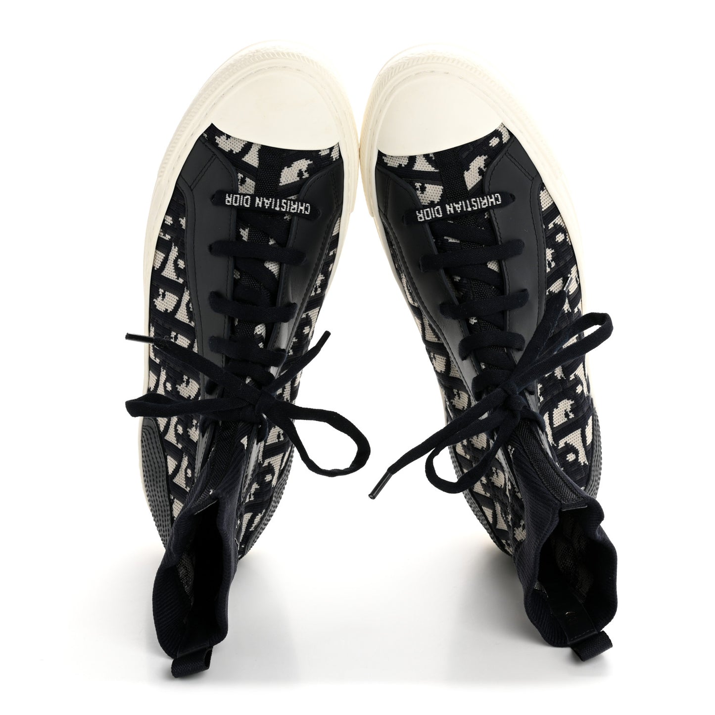 Technical Knit Calfskin Oblique Womens Walk'n Dior High Top Sneakers 39 Deep Blue