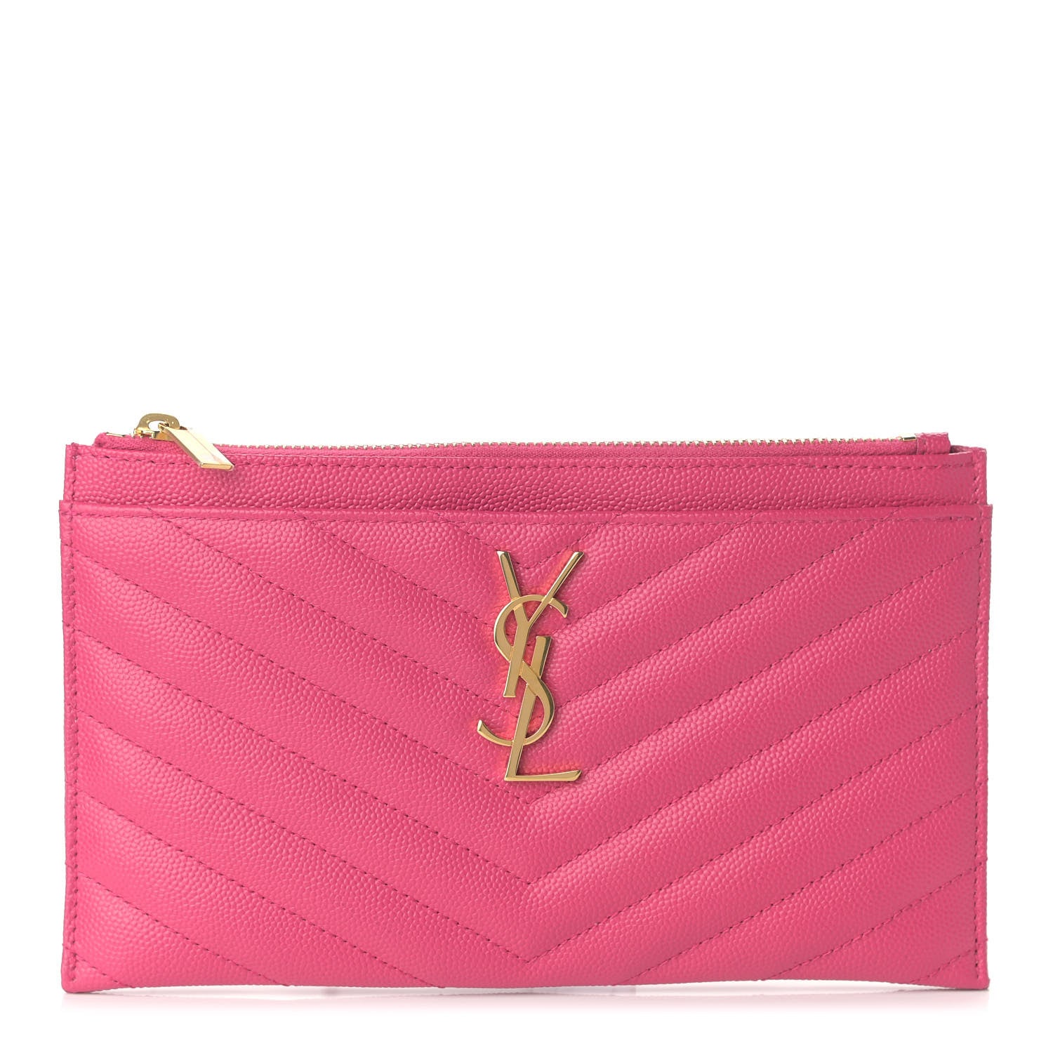 Saint Laurent Grain De Poudre Chevron Monogram Bill Pouch Bright Pink 1 of 8