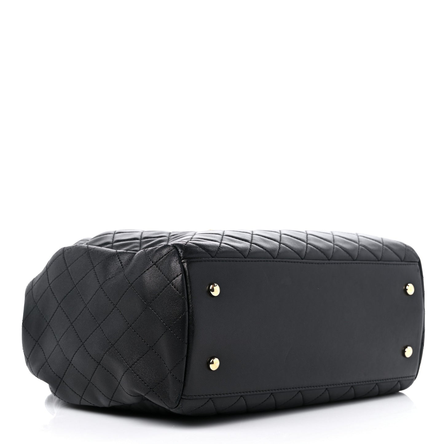 Lambskin Quilted Large Drawstring Bag Black