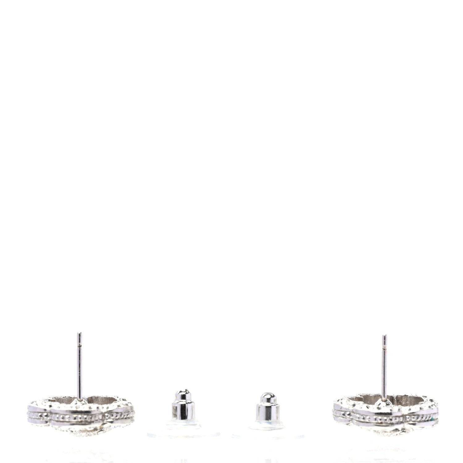 Chanel Crystal Coco Flapper Camellia CC Stud Earrings Silver 3 of 5