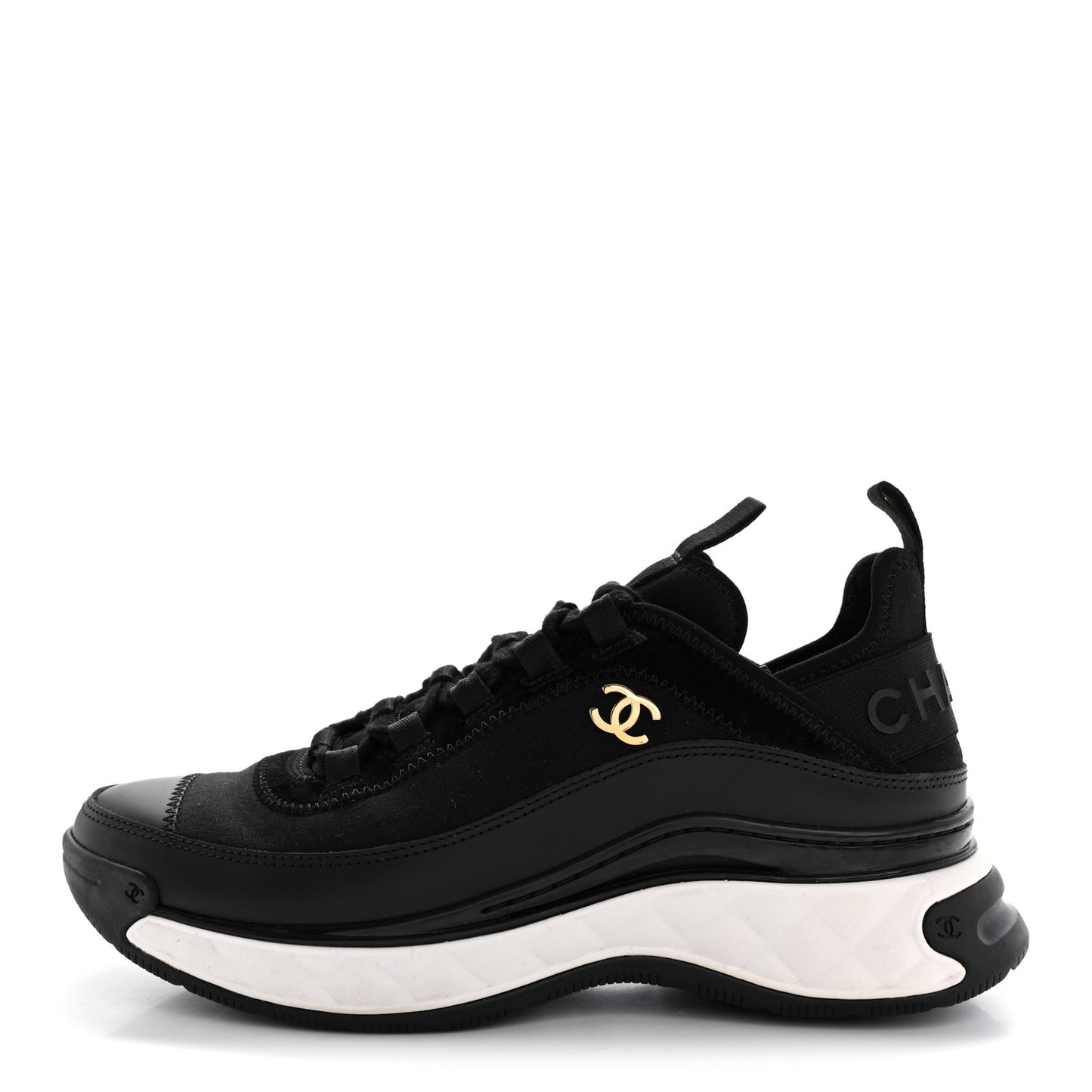 Velvet Calfskin Mixed Fibers CC Sneakers 38 Black