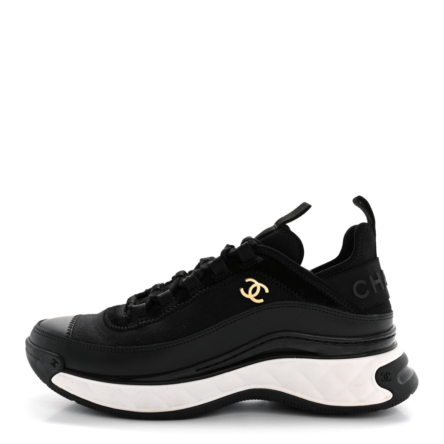 Chanel Velvet Calfskin Mixed Fibers CC Sneakers 38 Black 1 of 11