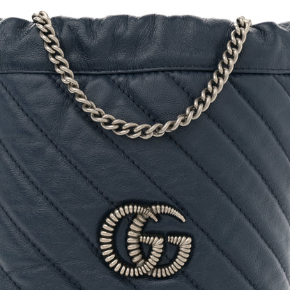Gucci Vintage Effect Calfskin Matelasse Diagonal Mini Torchon GG Marmont 2.0 Bucket Bag Blue Agata Mystic White 8 of 11