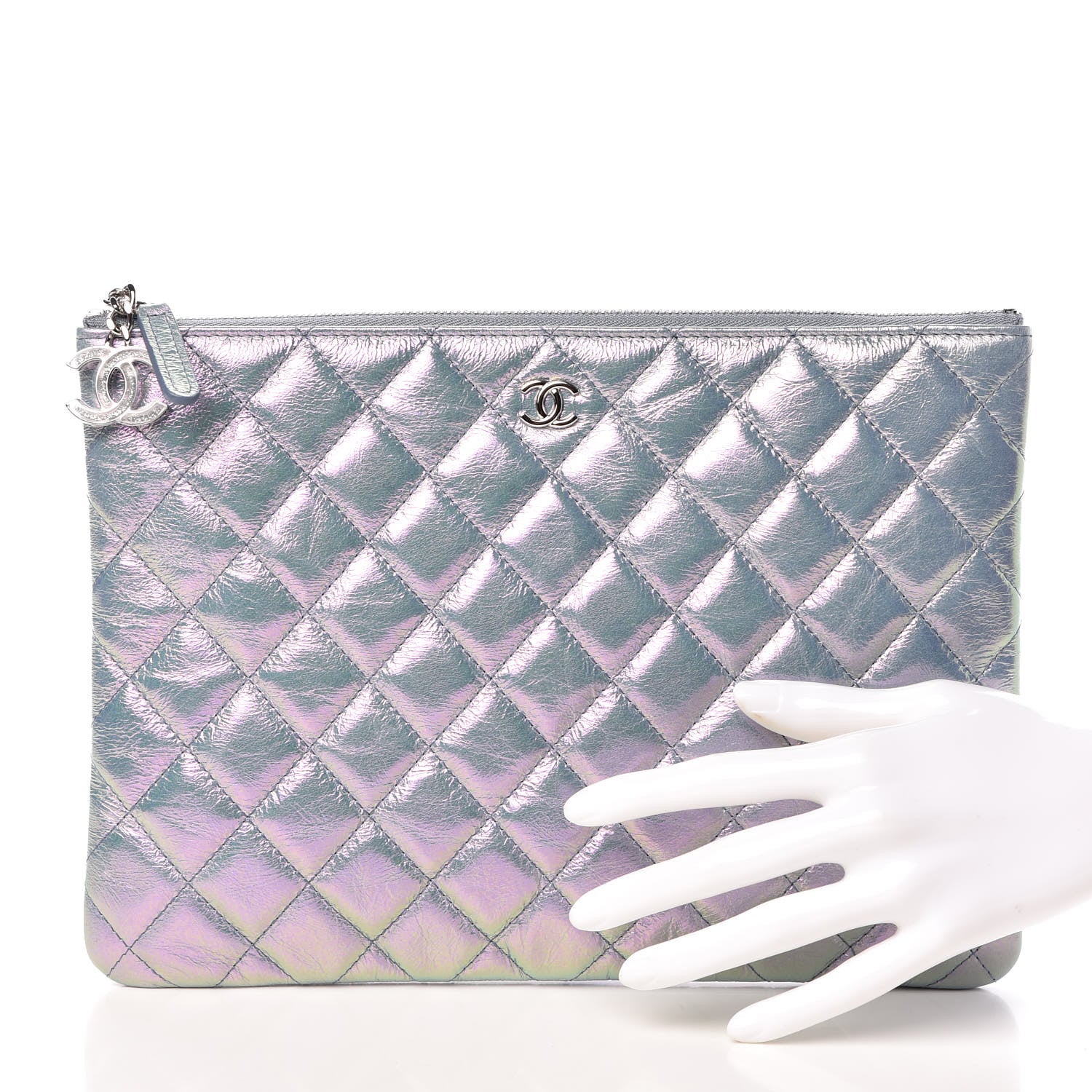 Chanel Iridescent Crumpled Lambskin Medium Cosmetic Case Light Blue 2 of 8