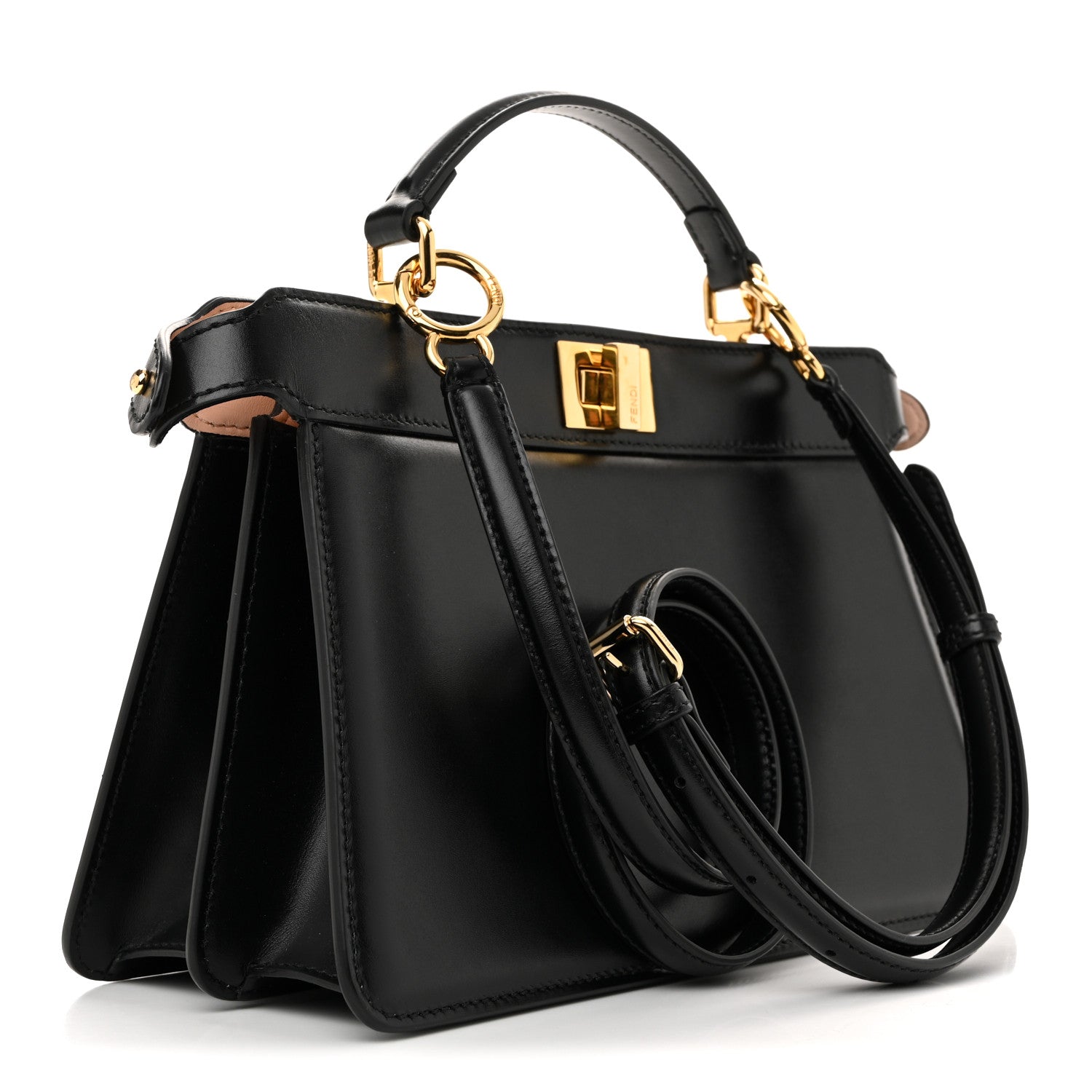 Fendi Vitello King Luxor Shiny Nappa Medium Peekaboo I SEE U East West Satchel Black Light Rose 3 of 12