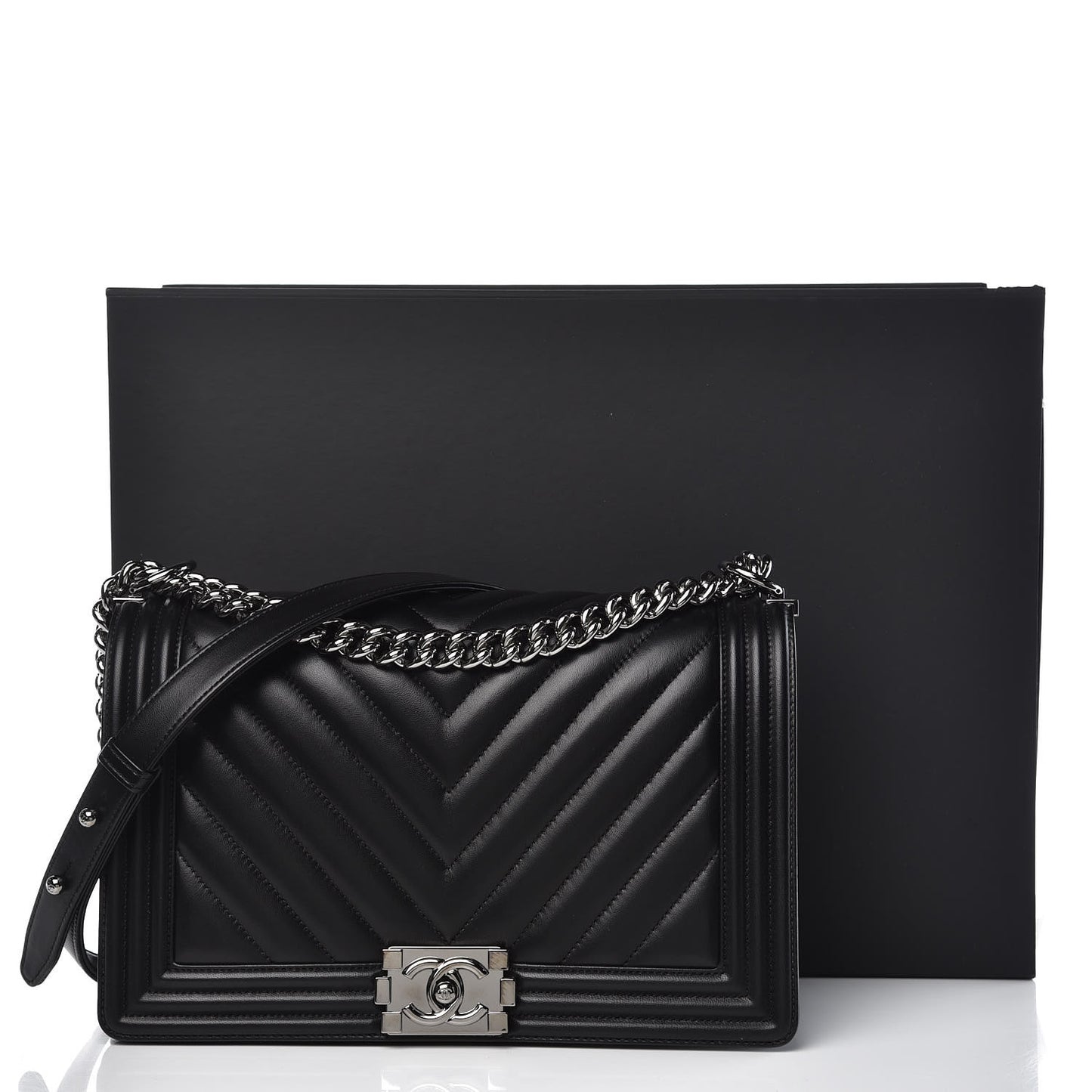 Calfskin Chevron Quilted New Medium Boy Flap Black
