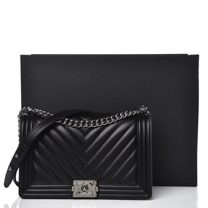 Chanel Calfskin Chevron Quilted New Medium Boy Flap Black 10 of 10
