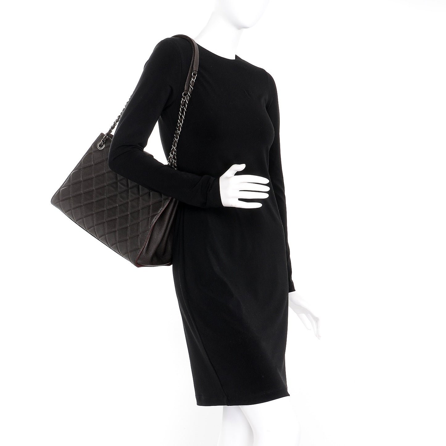 Caviar Quilted Large CC Accordion Shopping Bag Brown
