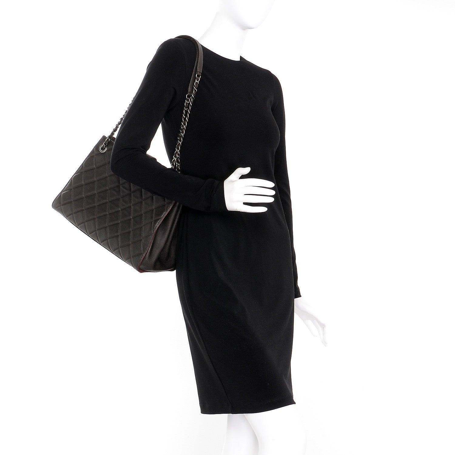Chanel Caviar Quilted Large CC Accordion Shopping Bag Brown 3 of 9