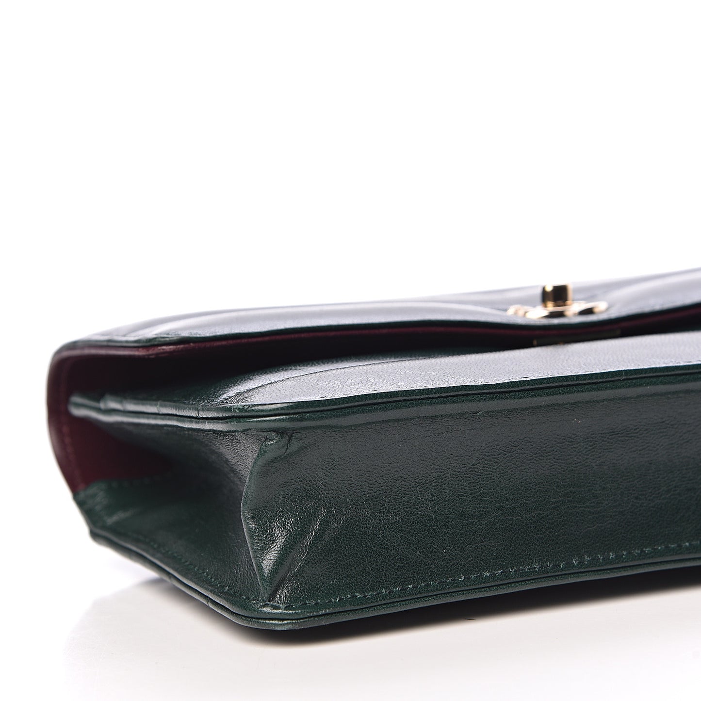 Lambskin Chevron Quilted Wallet On Chain WOC Dark Green