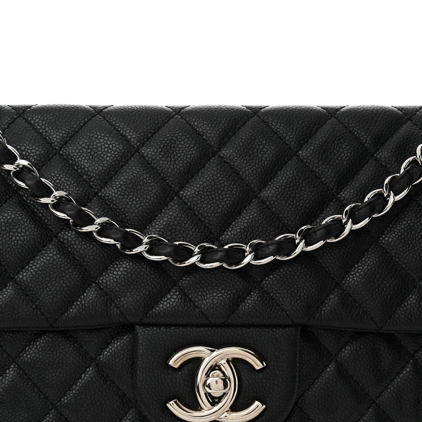 Washed Caviar Quilted Maxi Single Flap Black