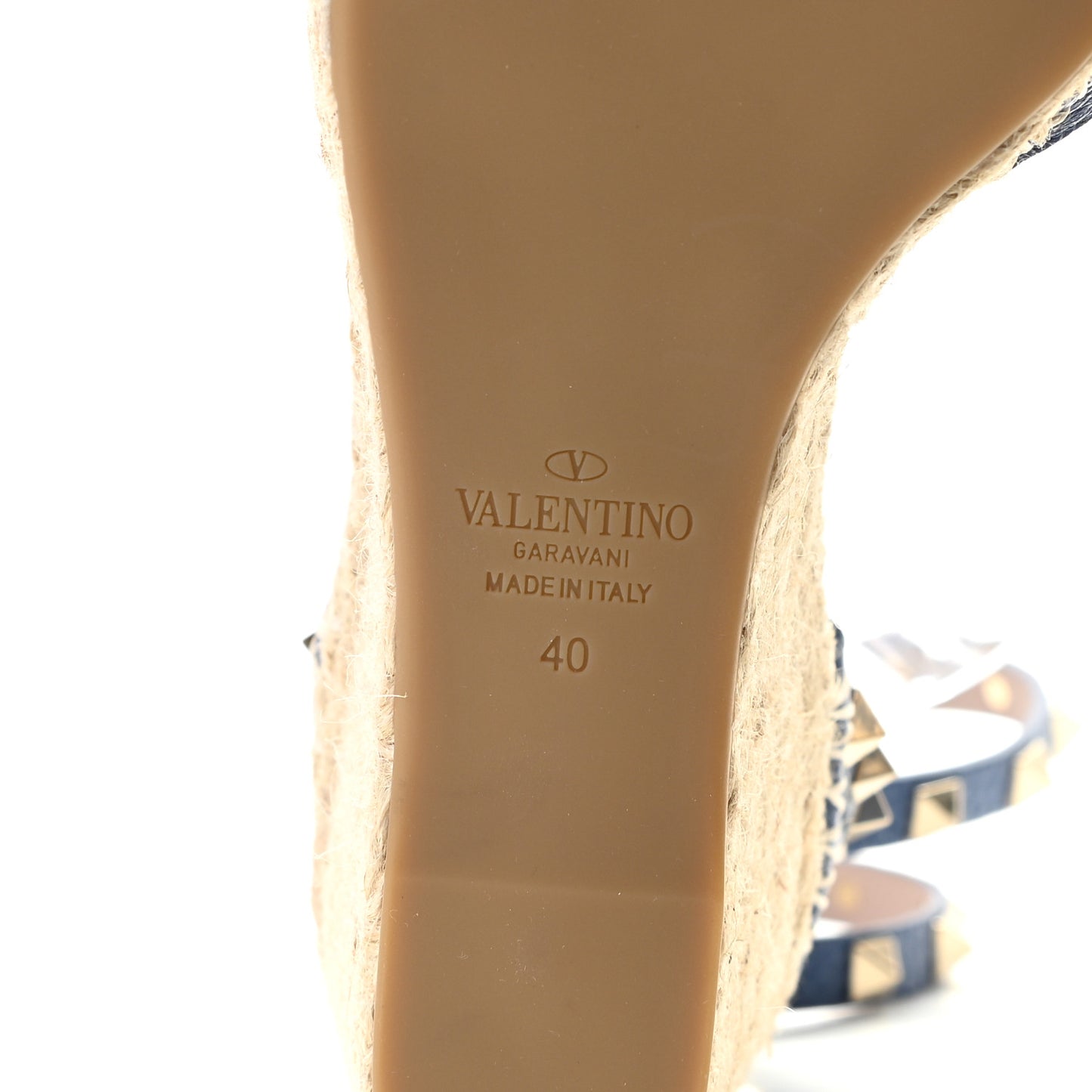 Grained Calfskin Rockstud Ankle Wrap Espadrille 15/85mm Wedges 40 Baltique
