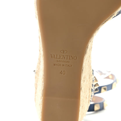 Valentino Garavani Grained Calfskin Rockstud Ankle Wrap Espadrille 15/85mm Wedges 40 Baltique 8 of 10