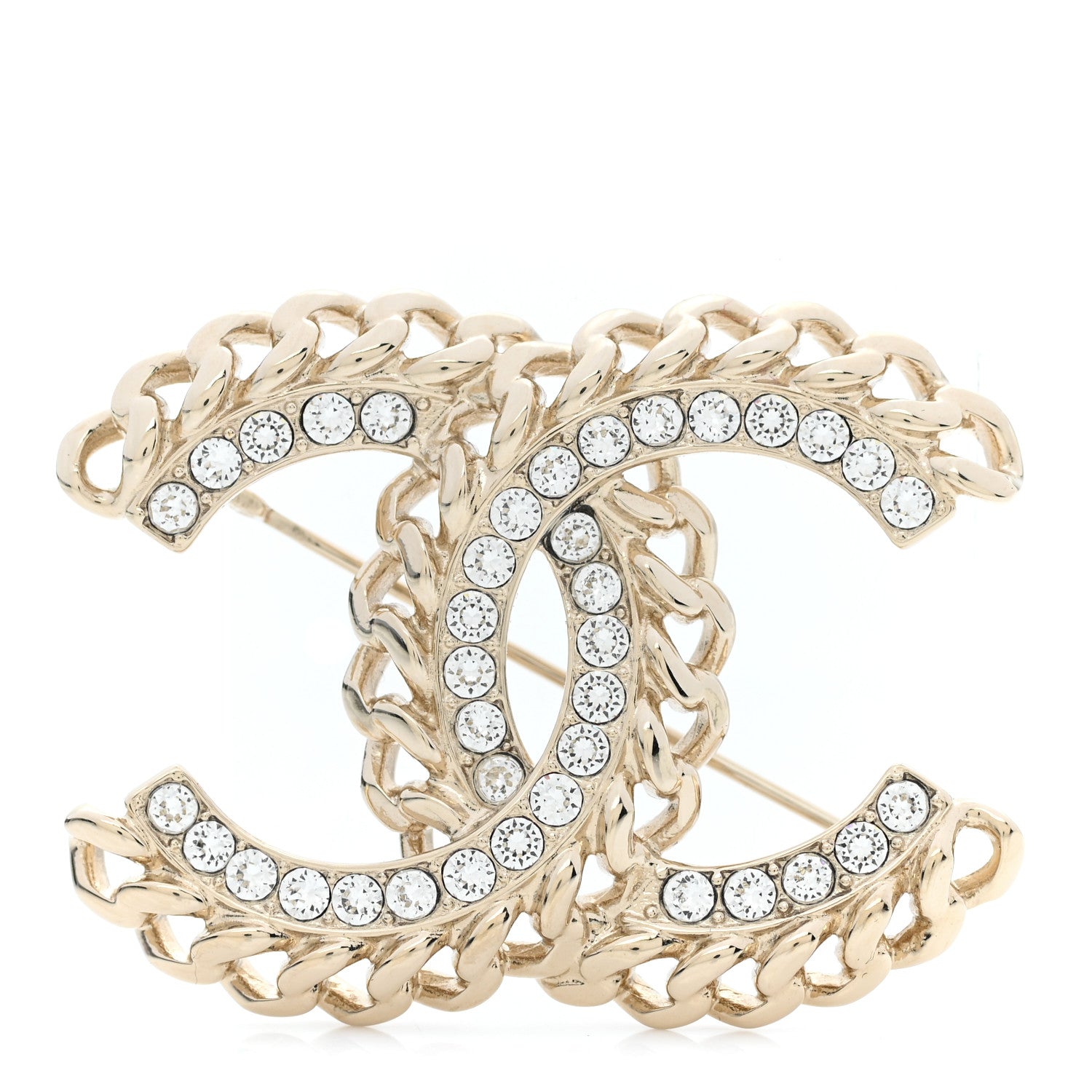 Chanel Crystal Chain CC Brooch Gold 1 of 5