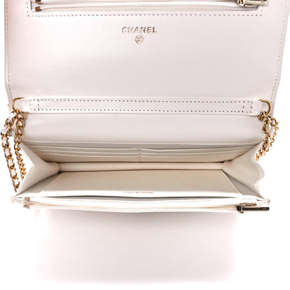 Chanel Lambskin Quilted Enamel Wallet On Chain WOC White 5 of 12