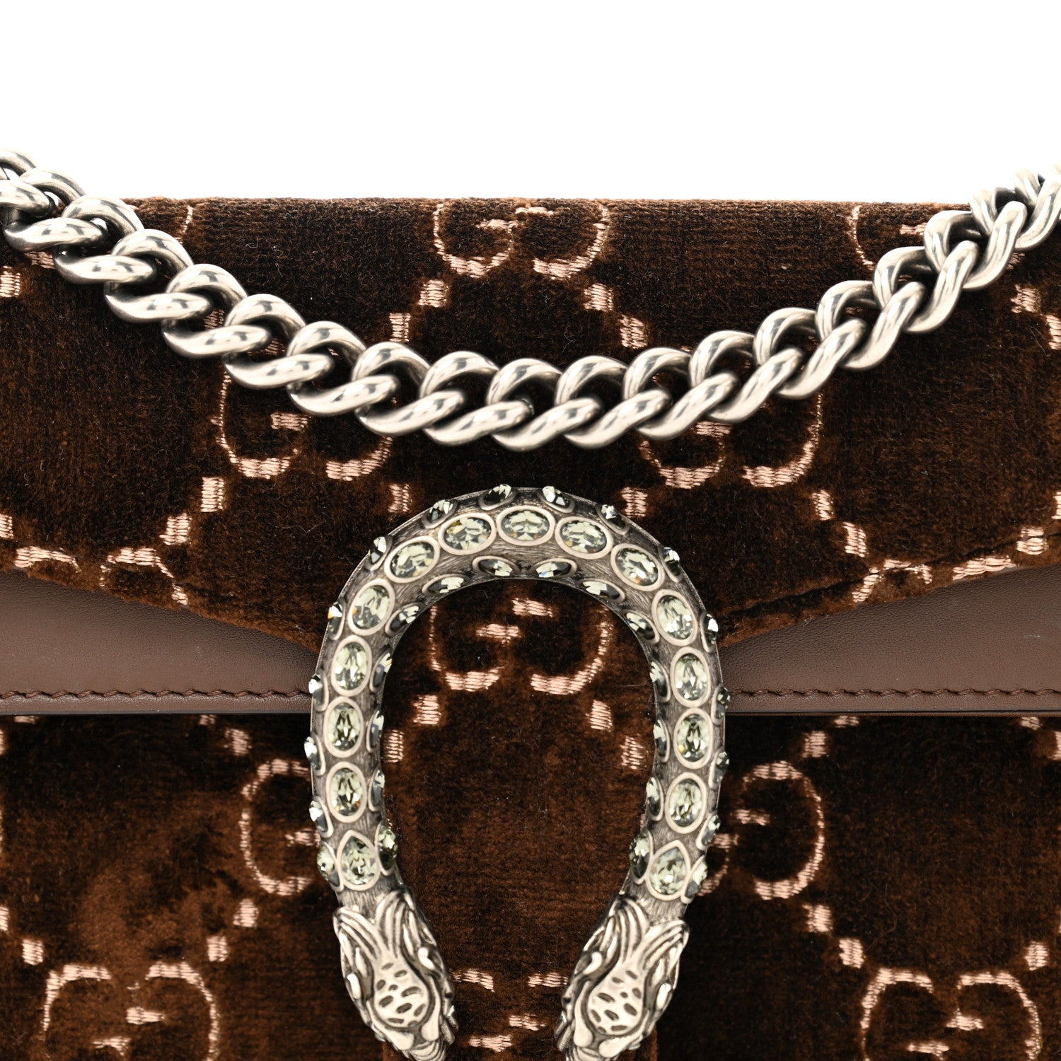 Gucci Velvet Moon Calfskin Crystal GG Monogram Small Dionysus Shoulder Bag Brown Vintage Cocoa Black Diamond 8 of 11