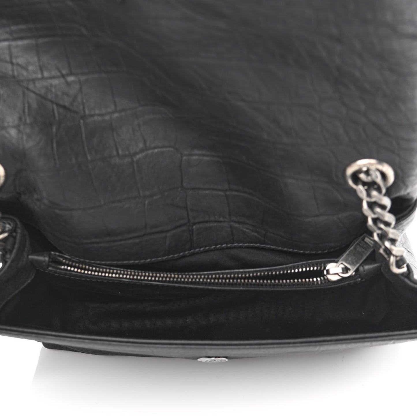 Calfskin Crocodile Embossed Medium West Hollywood Monogram Fold-Over Black
