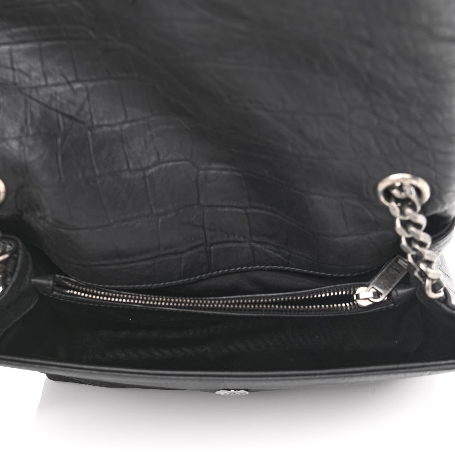 Saint Laurent Calfskin Crocodile Embossed Medium West Hollywood Monogram Fold-Over Black 5 of 11
