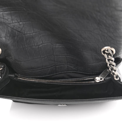 Saint Laurent Calfskin Crocodile Embossed Medium West Hollywood Monogram Fold-Over Black 5 of 11
