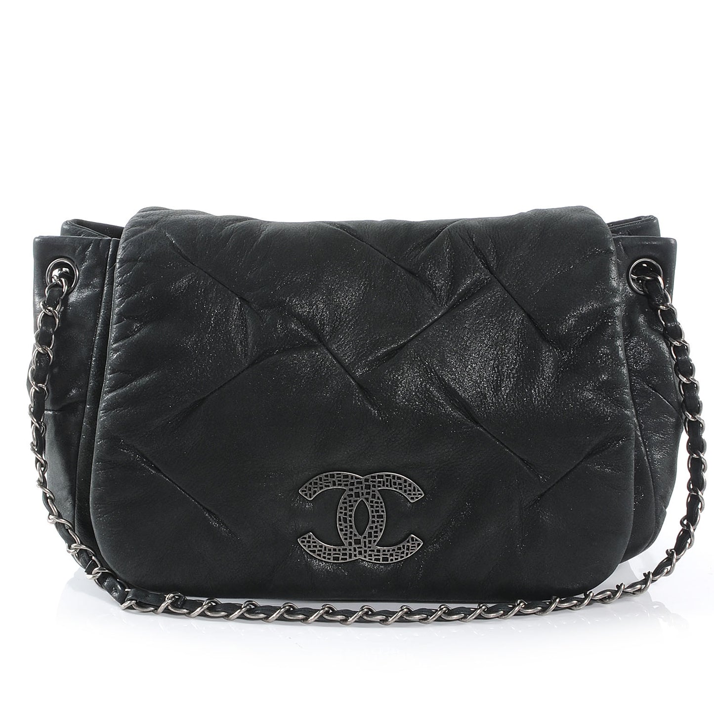 Iridescent Calfskin Glint Accordion Flap Black