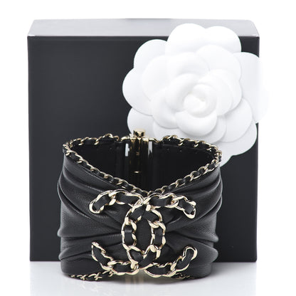 Chanel Lambskin Chain CC Cuff Bracelet Black Gold 6 of 6