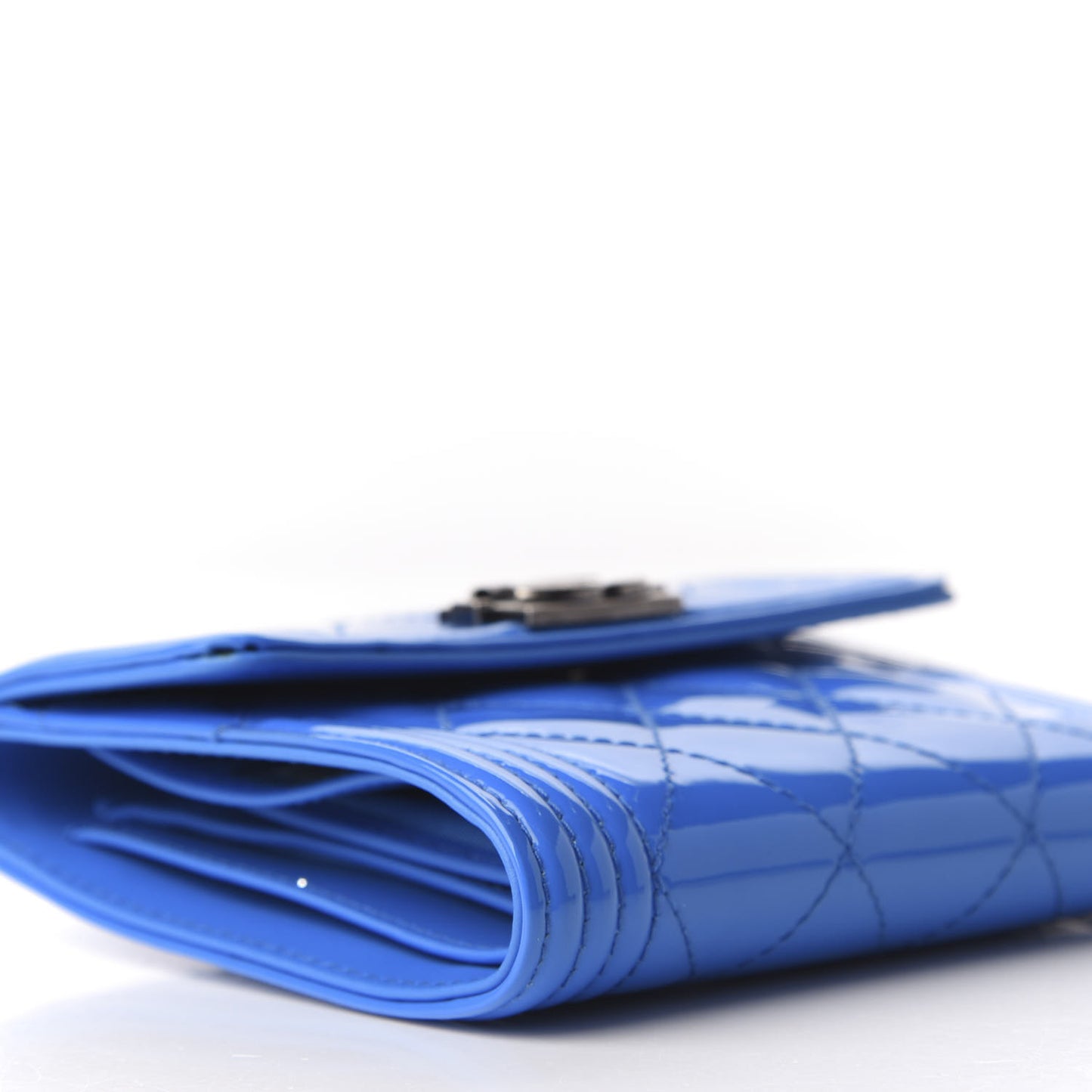 Patent Quilted Compact Boy Wallet Blue
