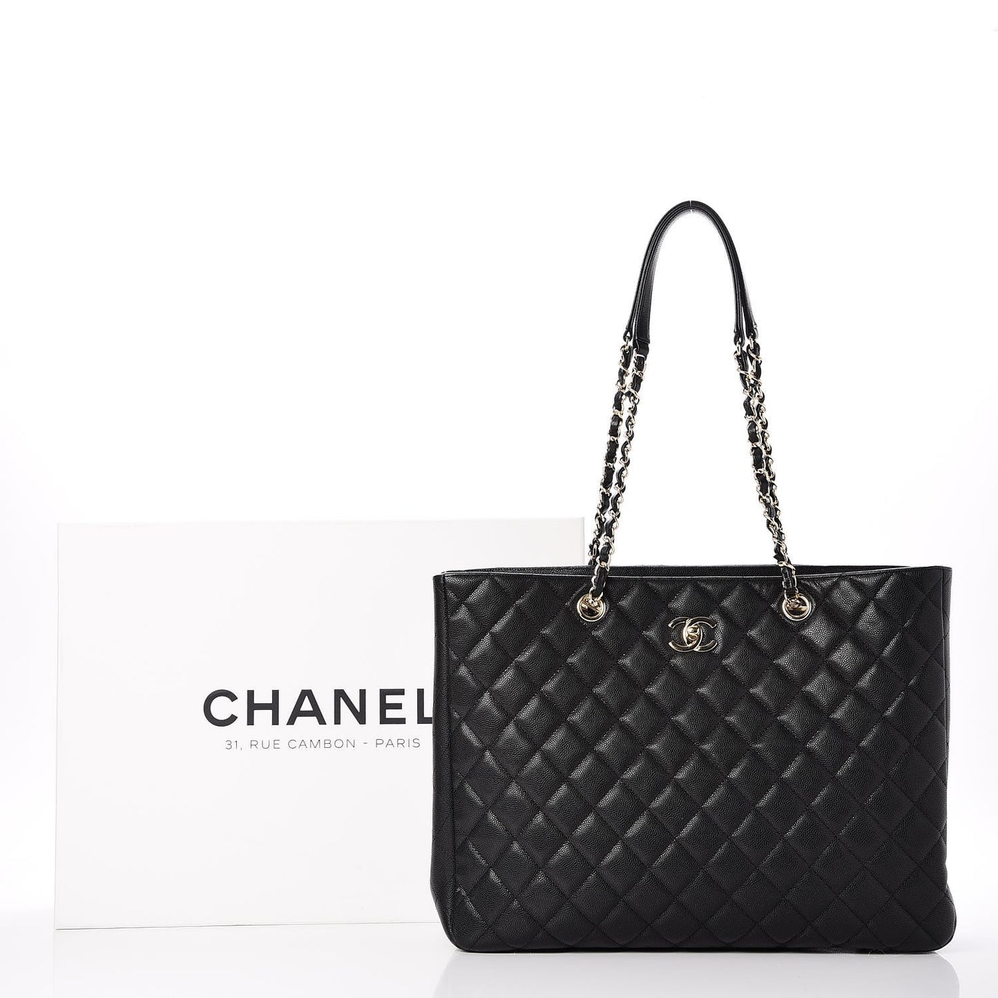 Caviar Quilted Large Shopping Tote Black