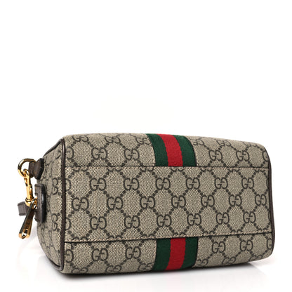 Gucci GG Supreme Monogram Textured Dollar Calfskin Web Mini Ophidia Top Handle Bag Beige Ebony New Acero 4 of 9