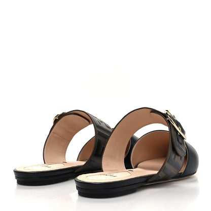 Fendi Vitello FF Embossed Buckle Flat Mules 38 Maya Black 4 of 7