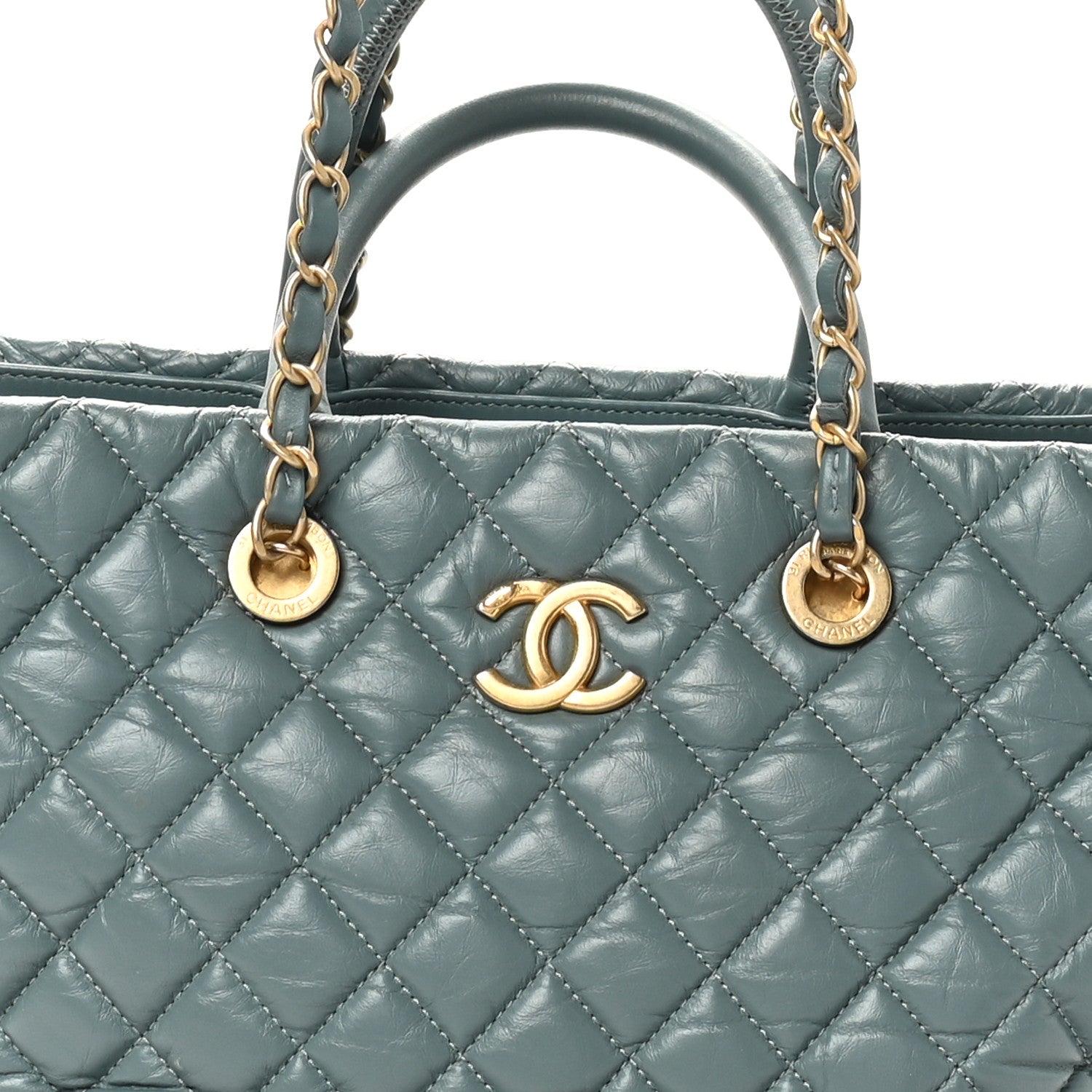 Chanel Aged Calfskin Quilted Large Coco Handle Shopping Tote Blue 9 of 11