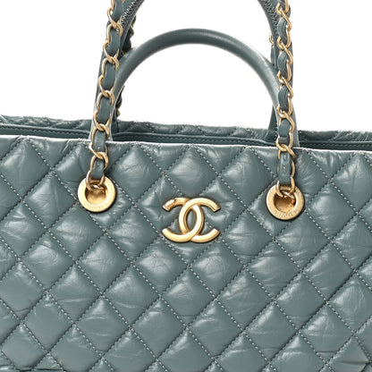 Chanel Aged Calfskin Quilted Large Coco Handle Shopping Tote Blue 9 of 11