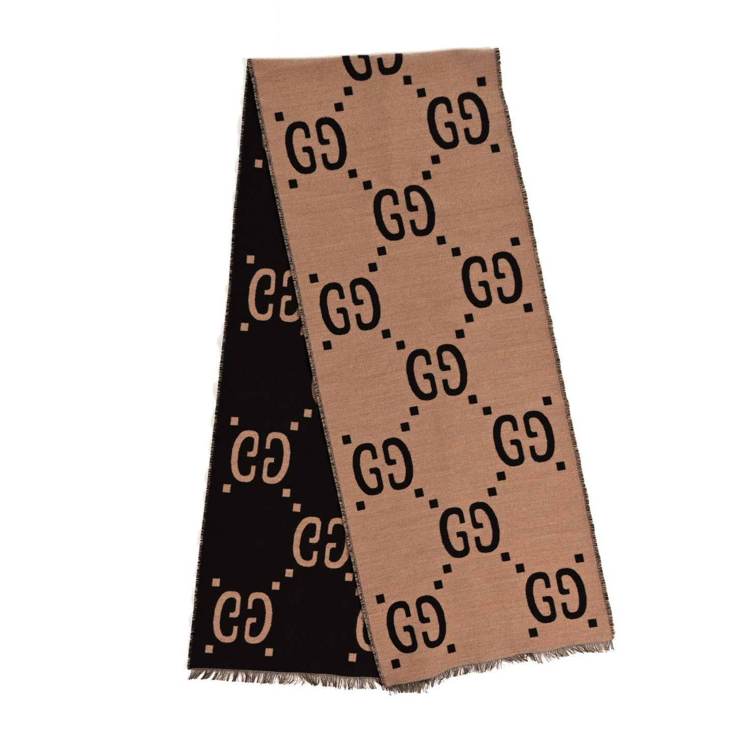 Wool Silk Monogram Jumbo GG Freedom Scarf Dark Brown Beige