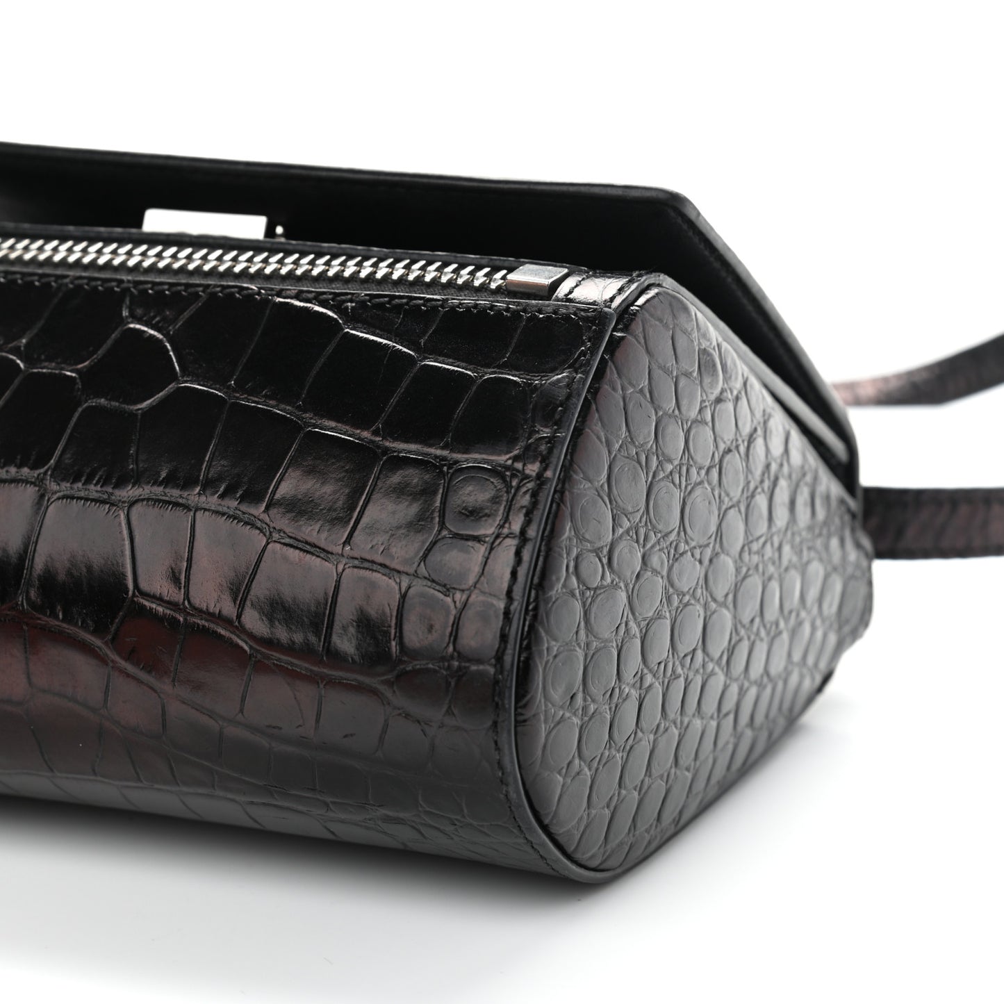 Calfskin Crocodile Embossed Mini Pandora Box Crossbody Bag Black