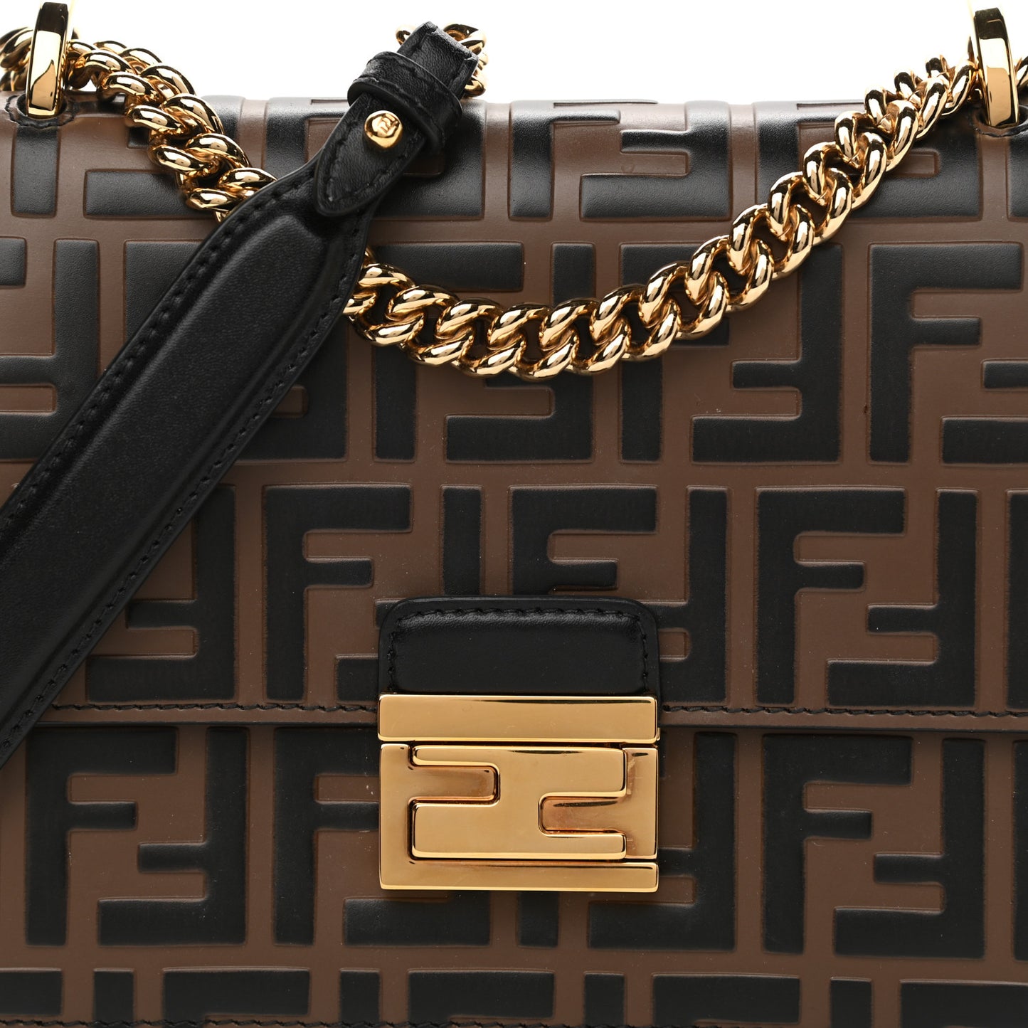 Vitello Liberty Bi-Color FF 1974 Embossed Small Kan U Shoulder Bag Maya Black
