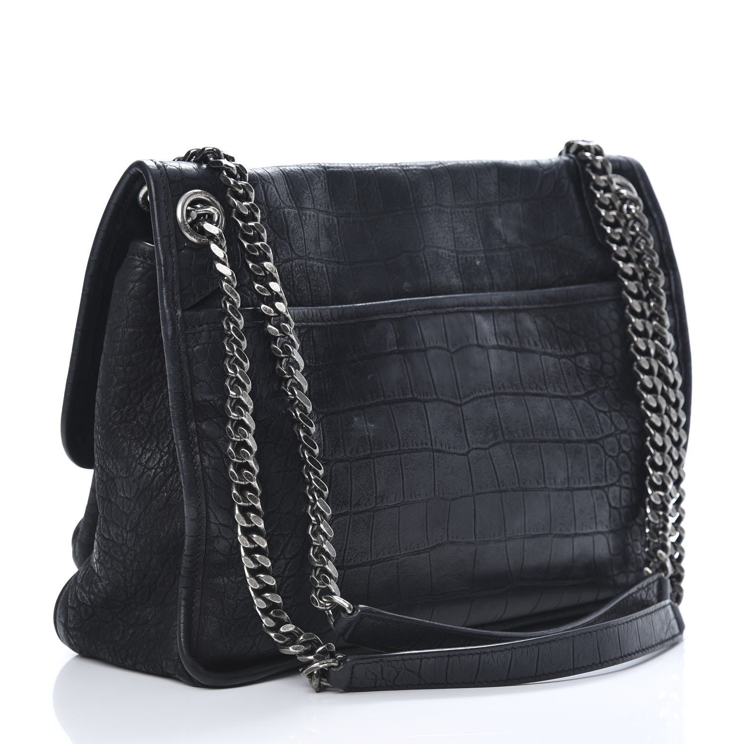 Saint Laurent Nubuck Crocodile Embossed Monogram Medium Niki Chain Satchel Black 3 of 16