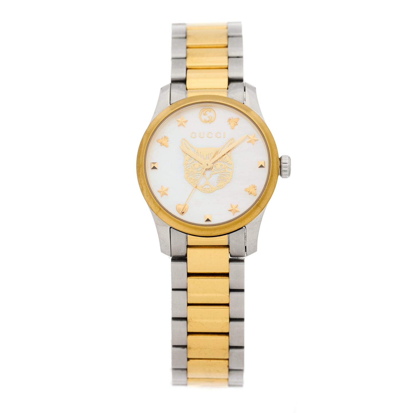 Stainless Steel Mother of Pearl 27mm G-Timeless Two Tone Cat Quartz Watch