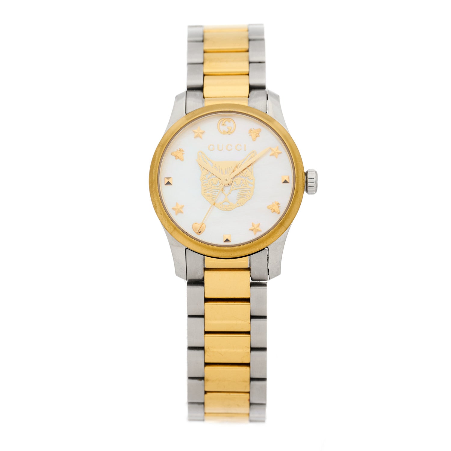 Gucci Stainless Steel Mother of Pearl 27mm G-Timeless Two Tone Cat Quartz Watch 1 of 5