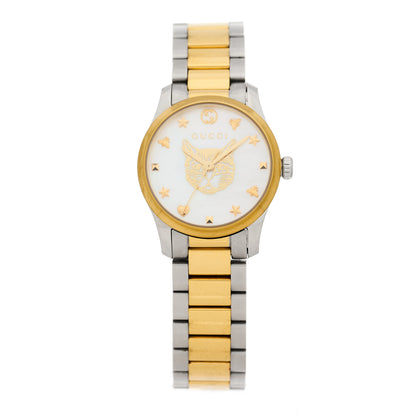 Gucci Stainless Steel Mother of Pearl 27mm G-Timeless Two Tone Cat Quartz Watch 1 of 5
