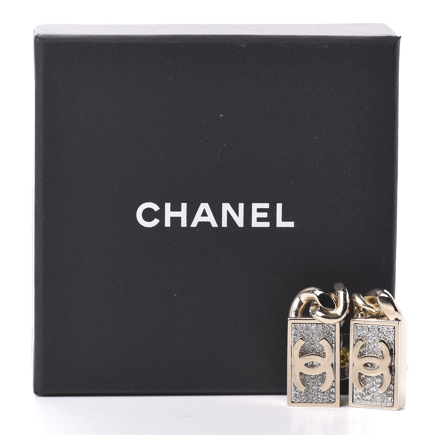 Crystal Dog Tag Charm Earrings Gold