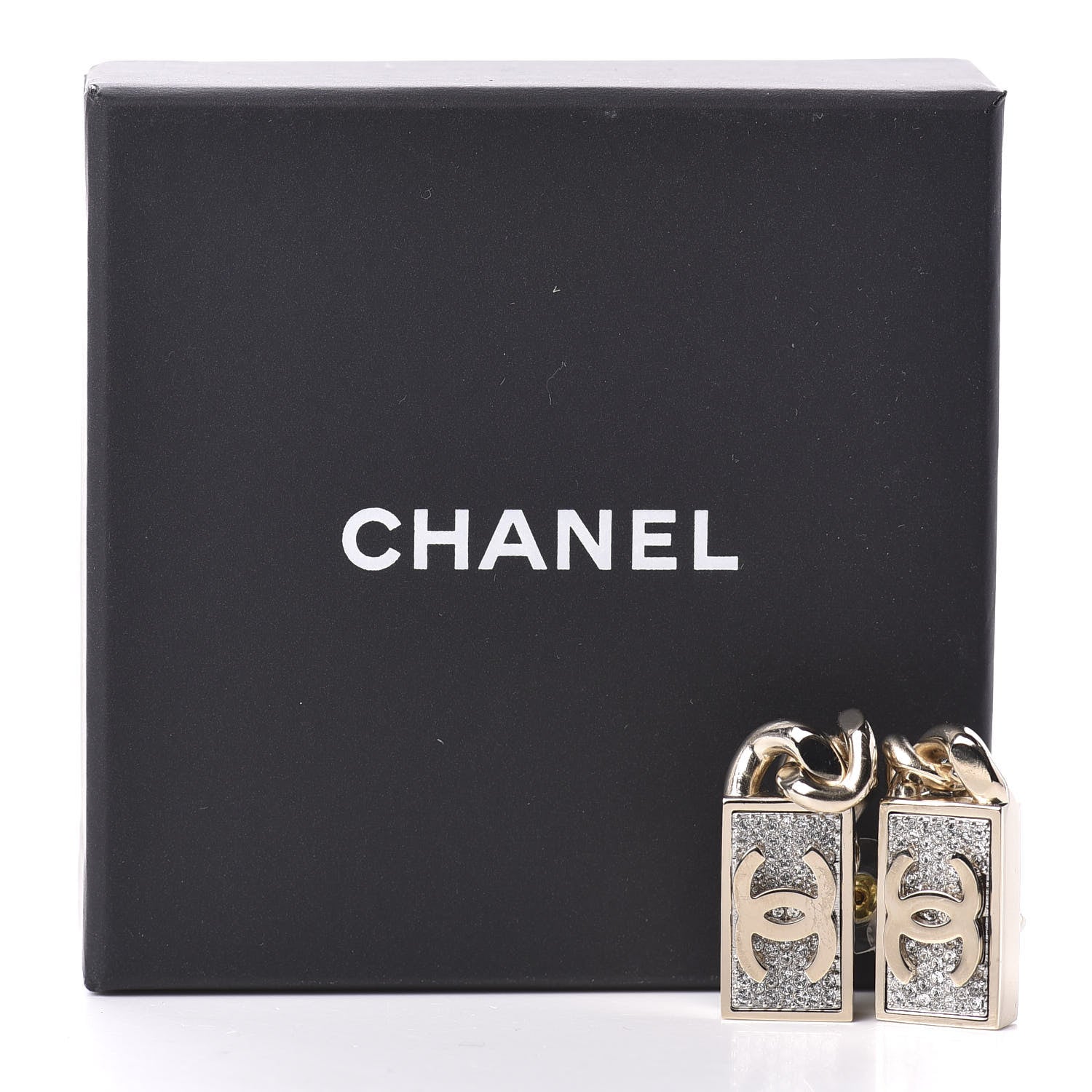 Chanel Crystal Dog Tag Charm Earrings Gold 5 of 5